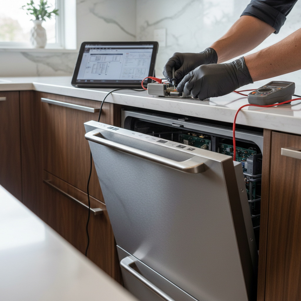 Professional diagnostics on a premium Miele dishwasher control panel